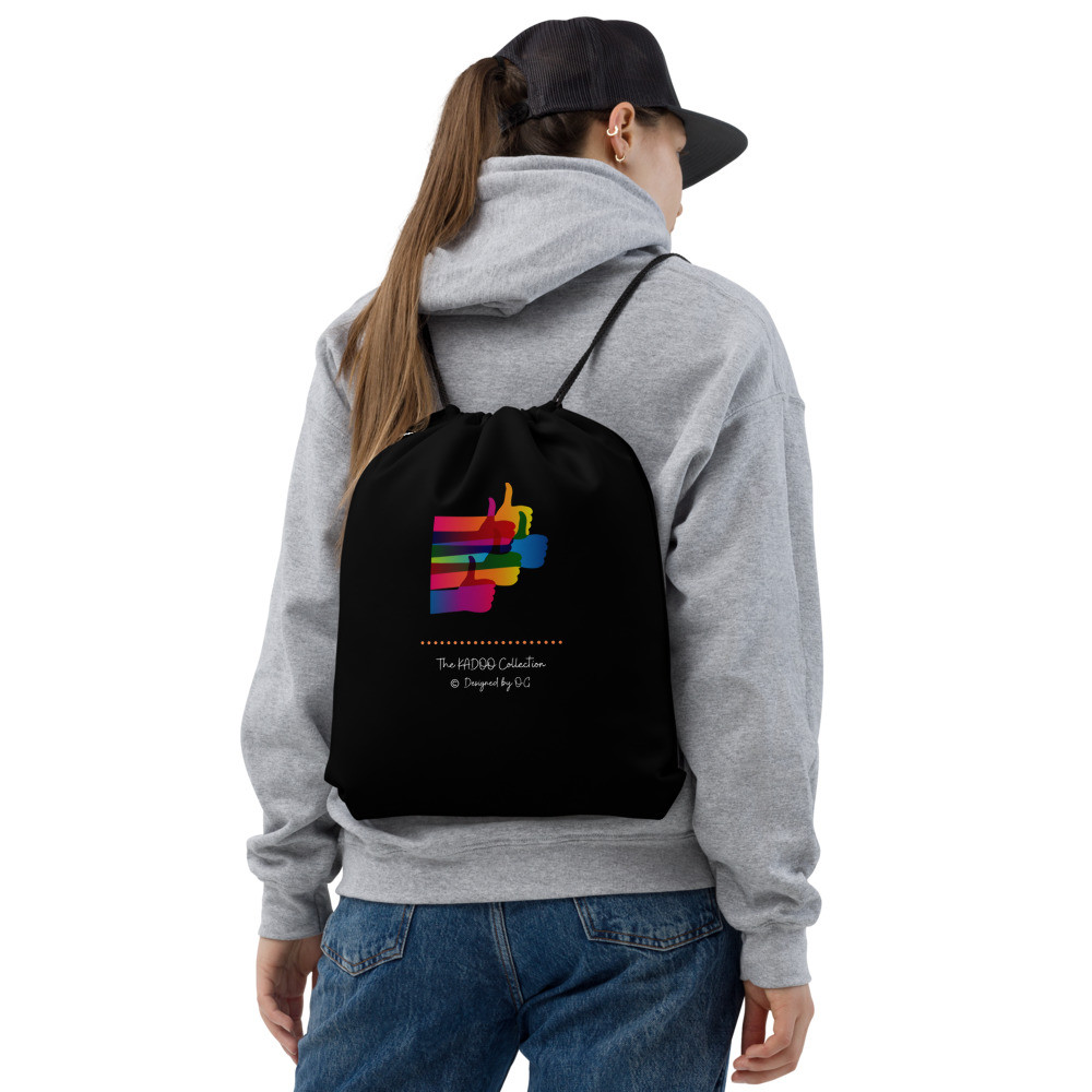 Thumbs Up! - Large Drawstring Multi-Purpose Casual Bag {Black}