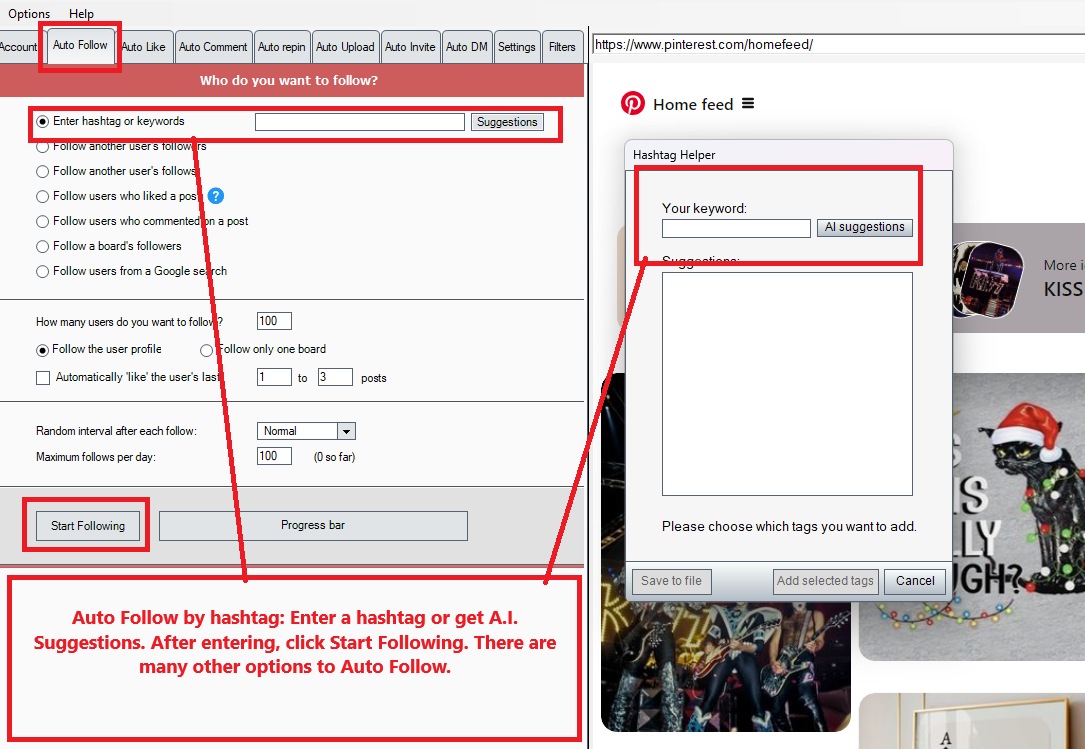 PinBoost auto follow settings