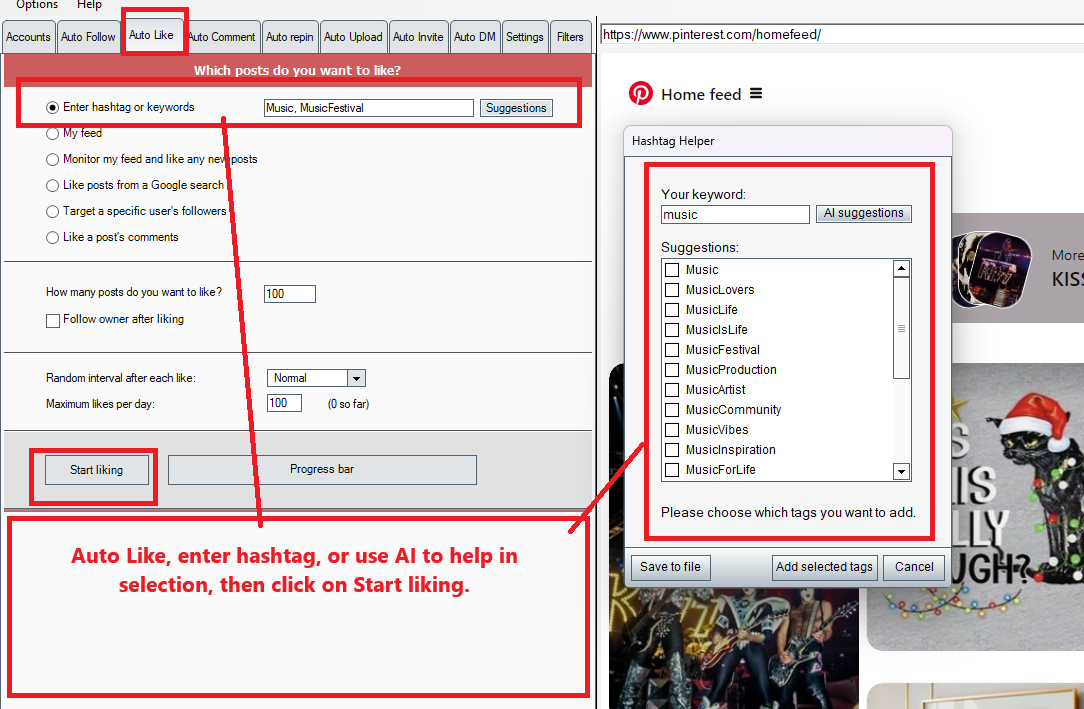 PinBoost auto like settings