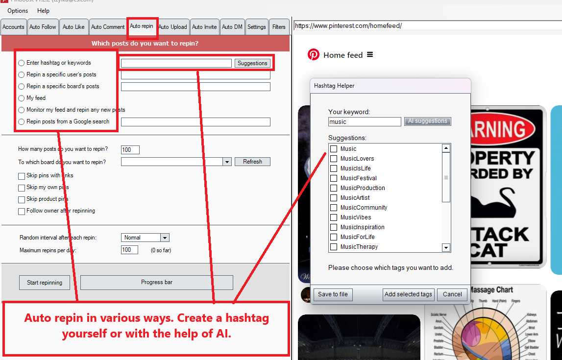 PinBoost auto repin settings