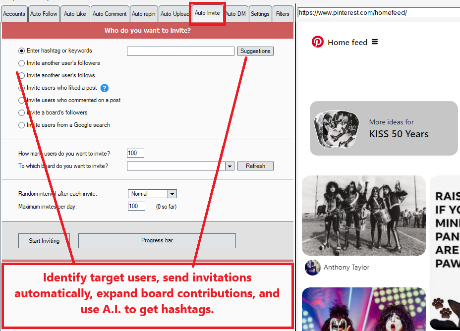 PinBoost auto invite settings