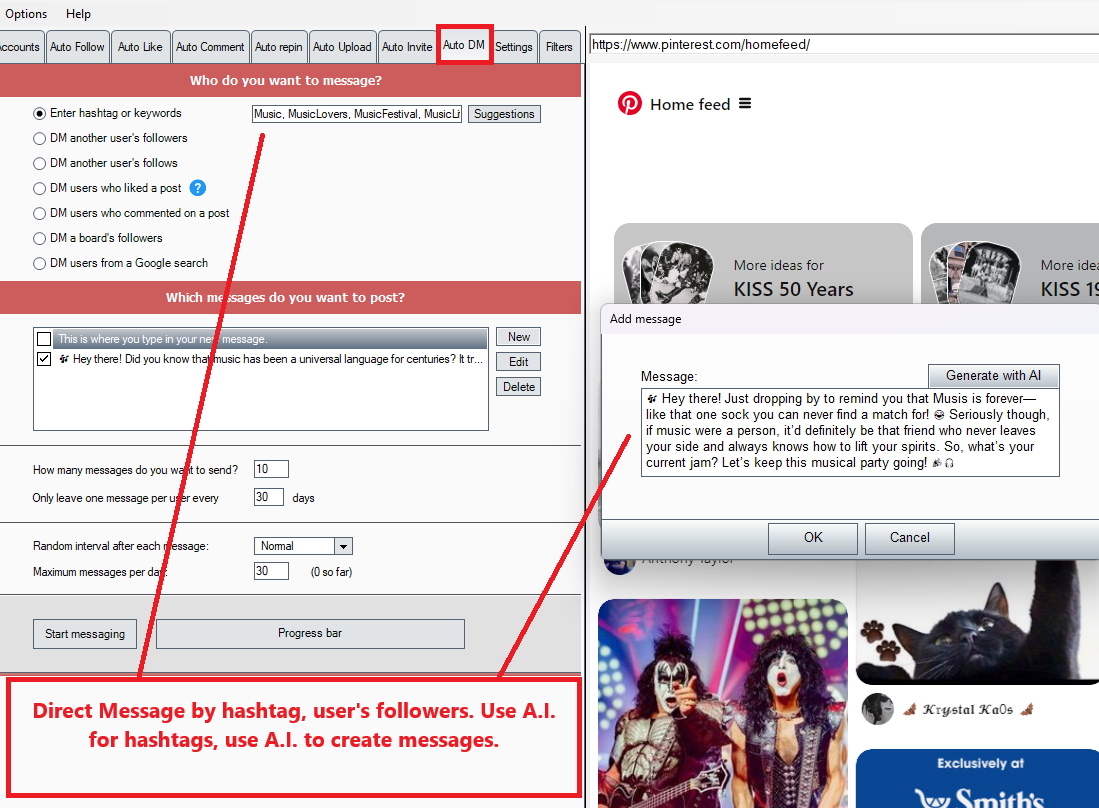 PinBoost direct messaging automation