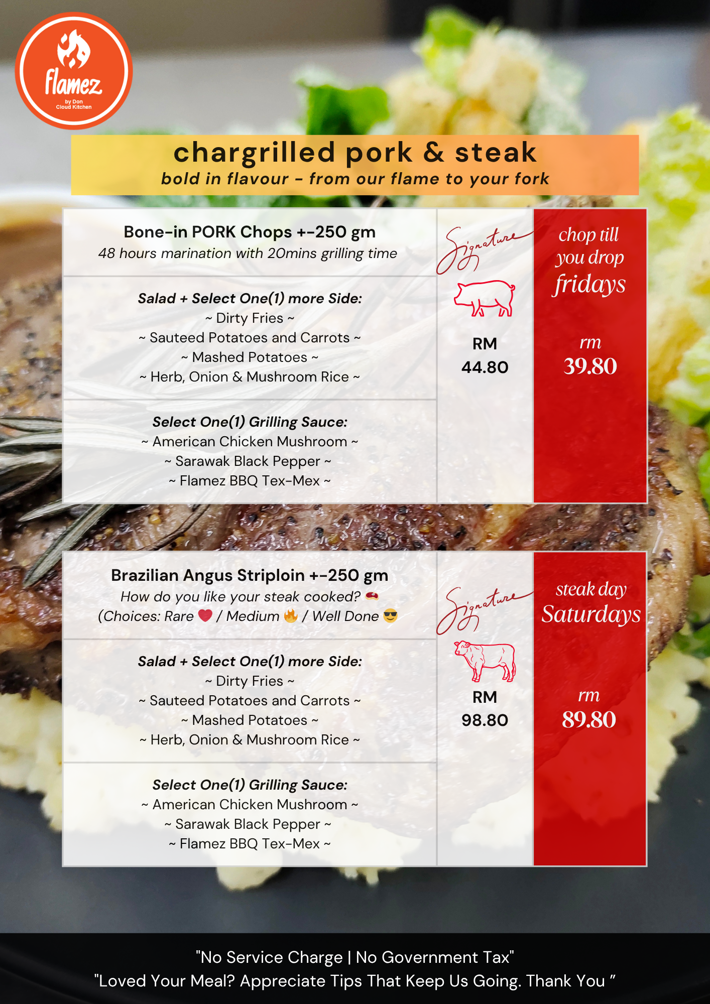 chargrilled pork & steak