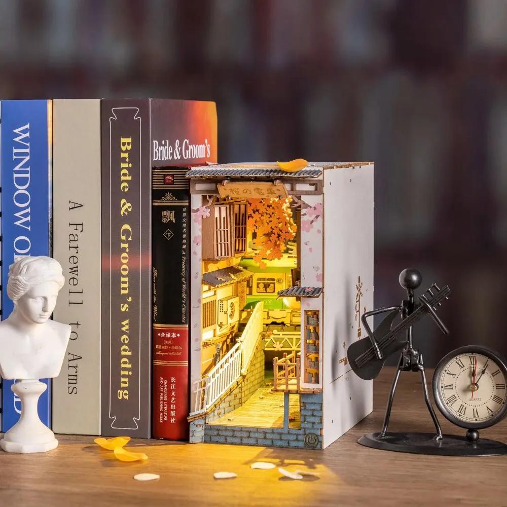 Book nook miniature world on bookshelf
