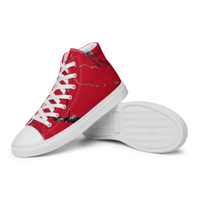 Red Marble Pattern Men’s high top canvas shoes